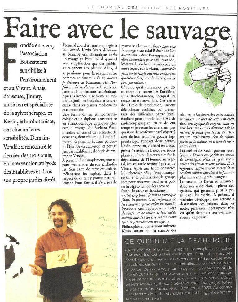 Kevin Yvars - Bota sapiens - Article journal Demain-Vendée